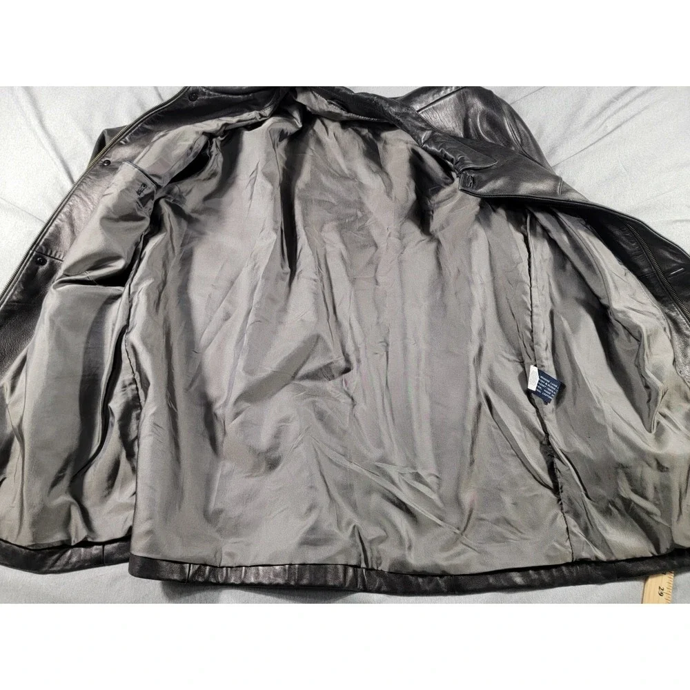J. Park Collection Men's Large Black Soft Lambskin Leather Full‎ Zip and Button